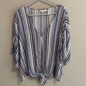 LUQ Multicolor Striped V-Neck Blouse size 1x